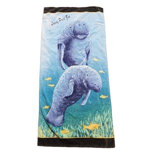 Manatees Zoo Souvenir Vintage Beach Towel Blue Yellow Fish 100% Cotton